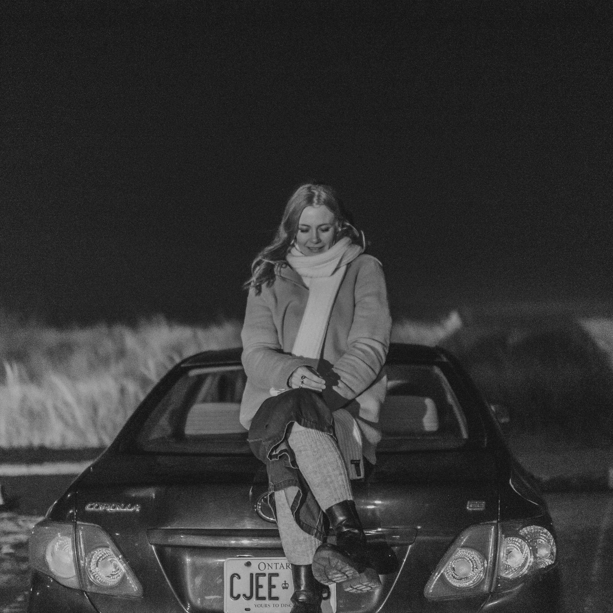 Black and white image of a car